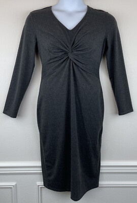 Anko Dark Grey Knot Front Sheath Dress Long Sleeve Soft Brushed Knit US Size 10