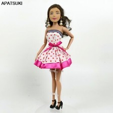 Pink Polka Off Shoulder Short Dresses for 11.5" 1/6 Doll Outfits Clothes 1/6 Toy