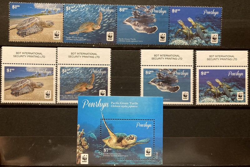Penrhyn Island, turtle S.C.#540-5, S.C.V.$34 WWF Compl. 2 SETS+S/S  2014 issue.