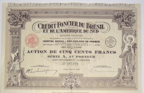 Credit foncier du Brésil et de L'Amérique du Sud action de 500 Frs 1928 - Afbeelding 1 van 2