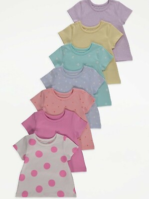 Baby Girls Pastel Printed T-Shirts 7 Pack 0-3 Months