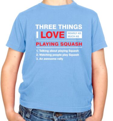 Three Things I Love Squash - Kinder T-Shirt - Schlägerspieler Court lustiger Ball