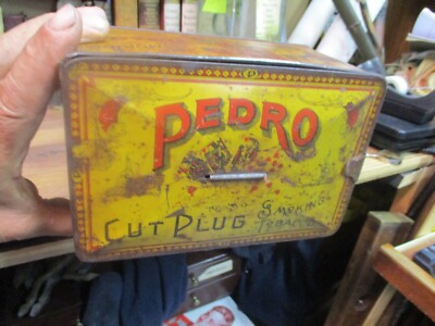 PEDRO TOBACCO TIN CUT PLUG SMOKING LUNCH BOX CAN VINTAGE ANTIQUE EARLY  1900'S