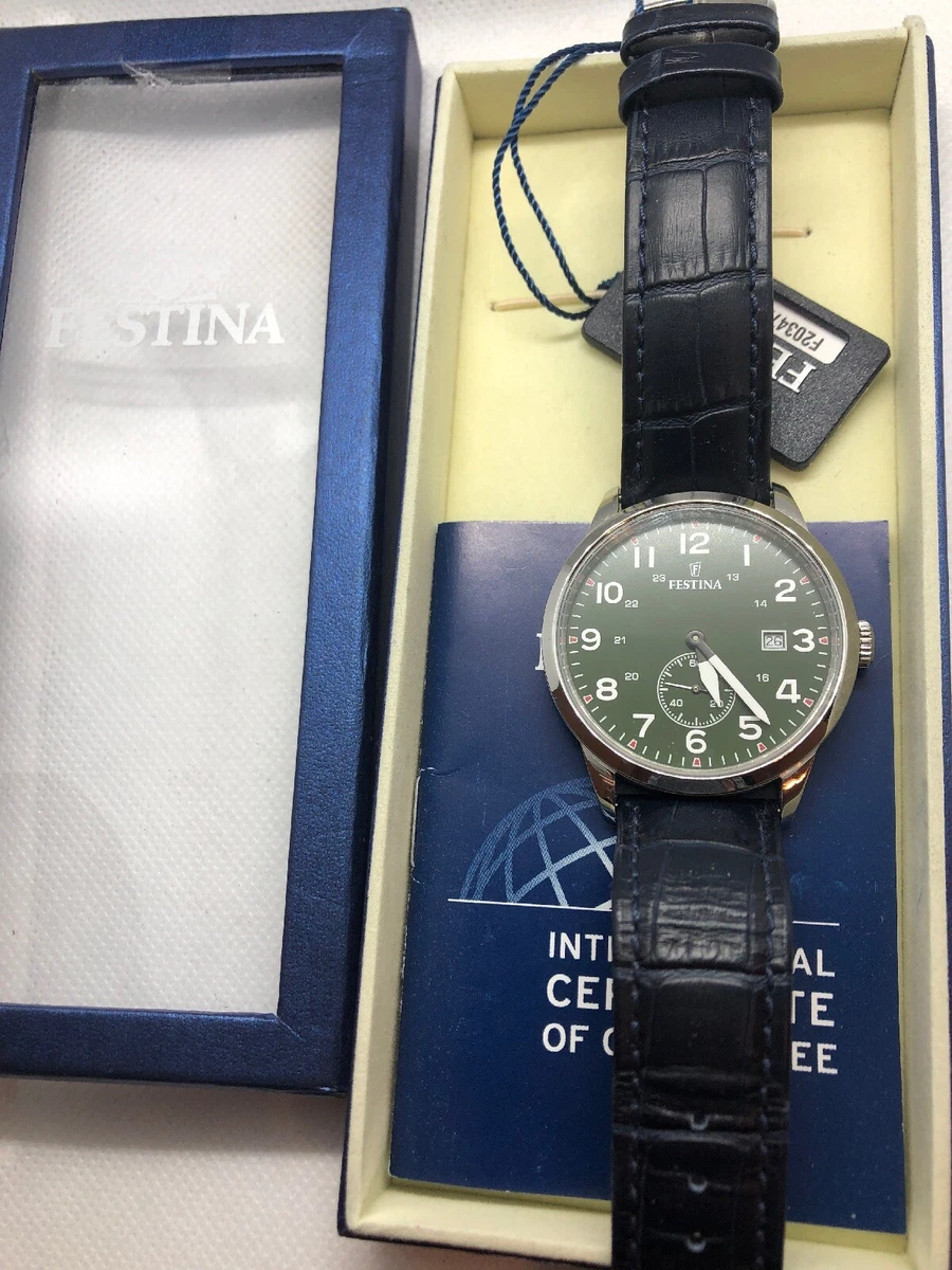 Festina F20347 Unisex Adult Leather Analog Green Dial Quartz Genuine Watch BW123