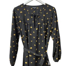Madewell Tie Waist DressMedium Black Yellow Daisies Sash Belt Casual Boho Mini