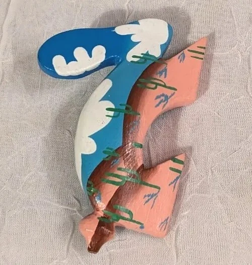 Broche de conejo prendedor de madera suroeste conejito cactus pintado a mano artista nubes Foto 3 de 4