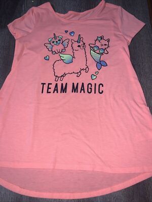 Justice sz 12 team magic llama unicorn mermaid puppy butterfly shirt pink coral 