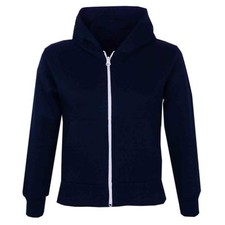Kids Boys Unisex Plain Fleece Navy Hoodie Zip Up Style Zipper Age 2-13 Years