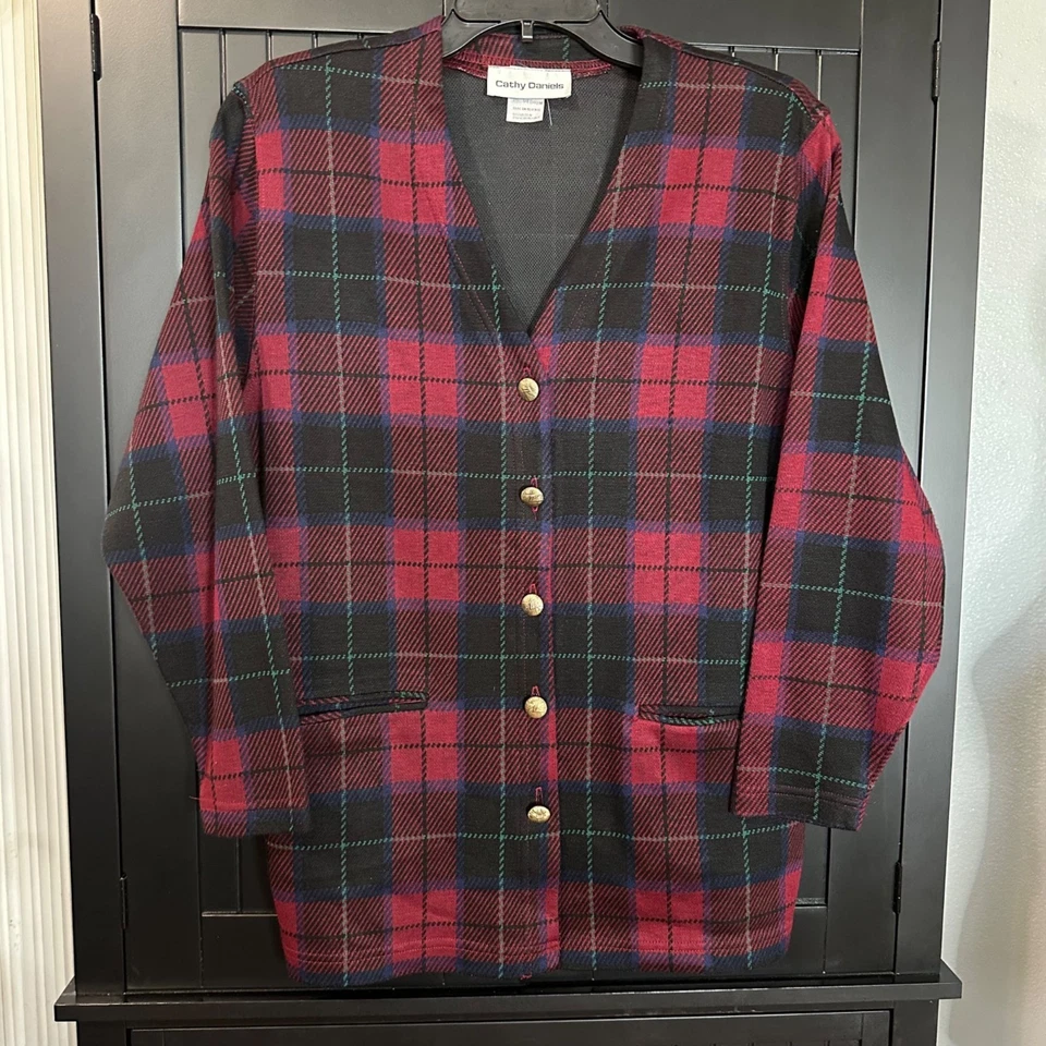 VTG Cathy Daniels Skirt Set Womens Medium Plaid Blazer Red Black Tartan Y2K - Image 2 of 4
