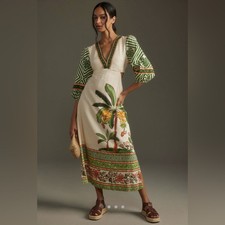 Farm Rio x Anthropologie Palm V-Neck Midi Dress Size small. Retail $258