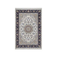 2'2"x3'2" Ivory Nain with Flower Design Hand Knotted Wool & Silk Mat Rug 92532