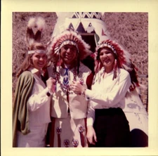 Vintage Found Photograph  Group with Native American Costumes 1960s Smiling