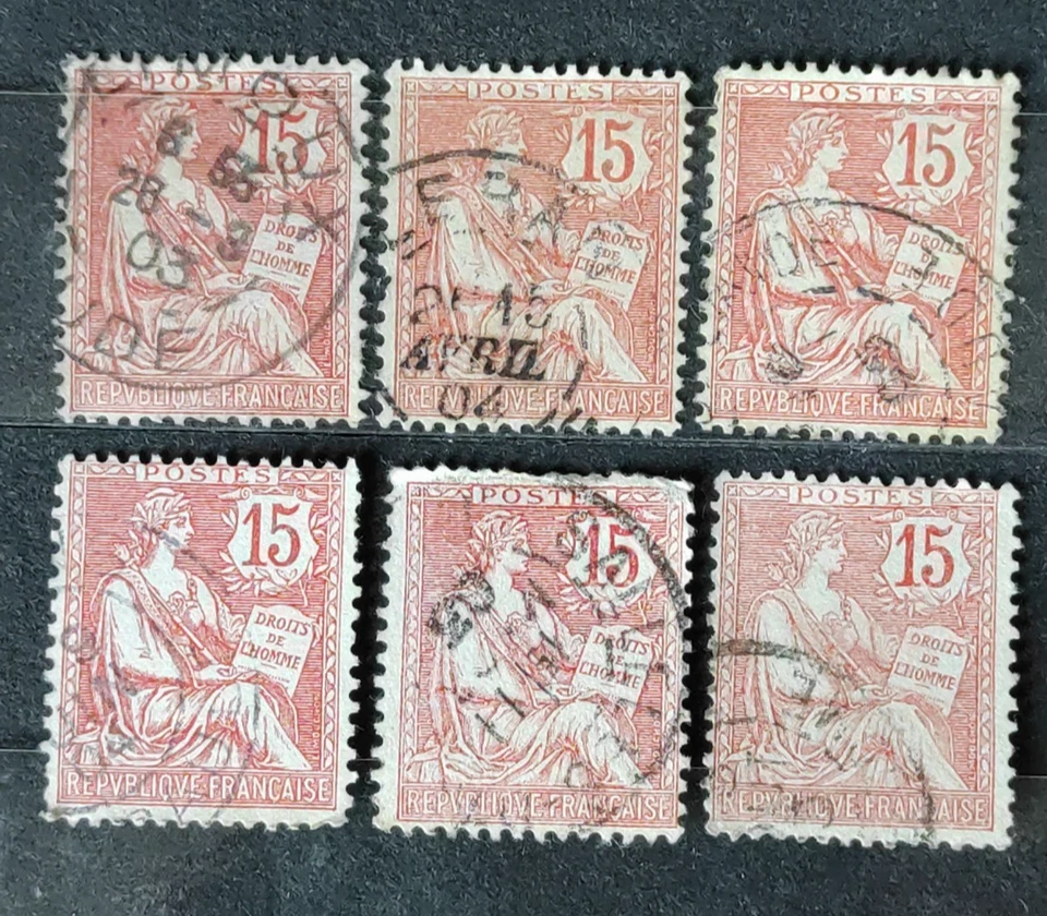 FRANCE 1902 lot 1-6 timbres n° 125 NUANCES COULEURS type Mouchon oblitérés - Photo 1/1