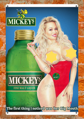 Mickey's Malt Liquor Beer Pamela Anderson Metal Sign  Bar Man Cave Decor Read De