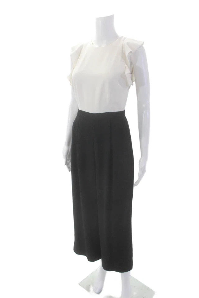 J Crew Womens Ruffled Short Sleeve Crew Neck Jumpsuit Black White Size 00 - Image 2 of 4