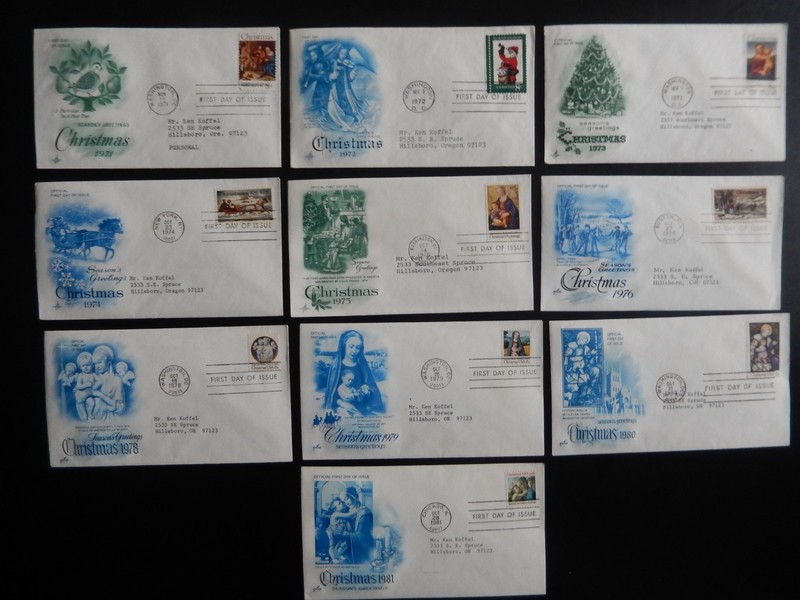 CHRISTMAS USA First Day Cover Lot 10 Different ARTCRAFT Cachets 70's & 80's