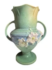Roseville Cosmos 135-8 Vase Double Handle Green Floral Art Pottery USA 1939