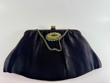 Vintage And Black satin Evening Bag Clutch Rhinestone Brooch Mid Century 50 s 60
