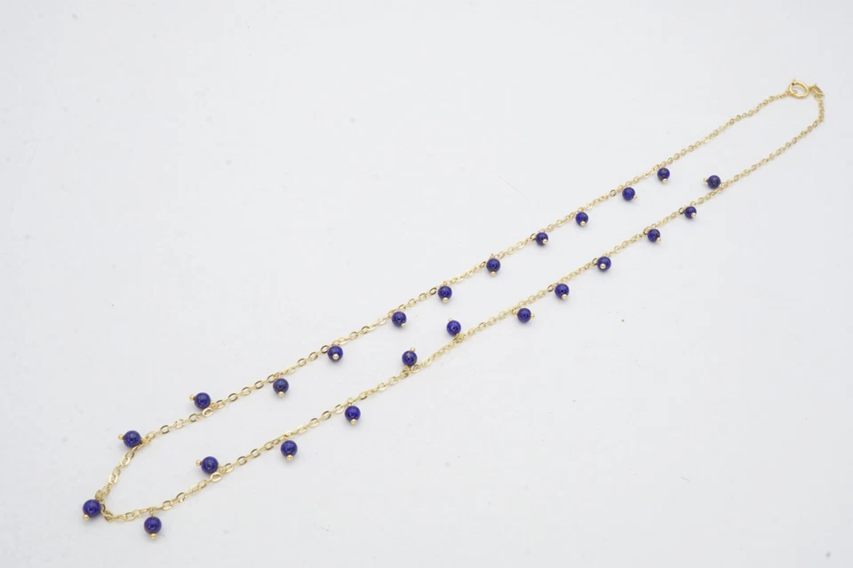 14k Yellow Gold Lapis Lazuli Bead Necklace 18" - Image 4 of 4