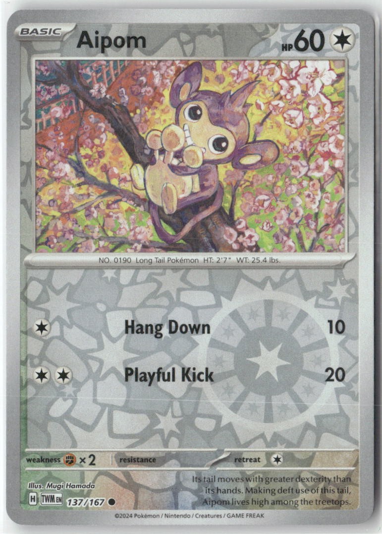 Aipom 137/167 Common Twilight Masquerade Pokemon Reverse Holo Near Mint