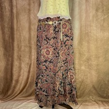 Vintage Fairy Grunge Skirt 90s Paisley Floral Chiffon Ruffled Hem Silk Boho Y2K