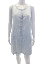 Everlane Womens Chambray Half Button Down Sleeveless Dress Blue Size Small