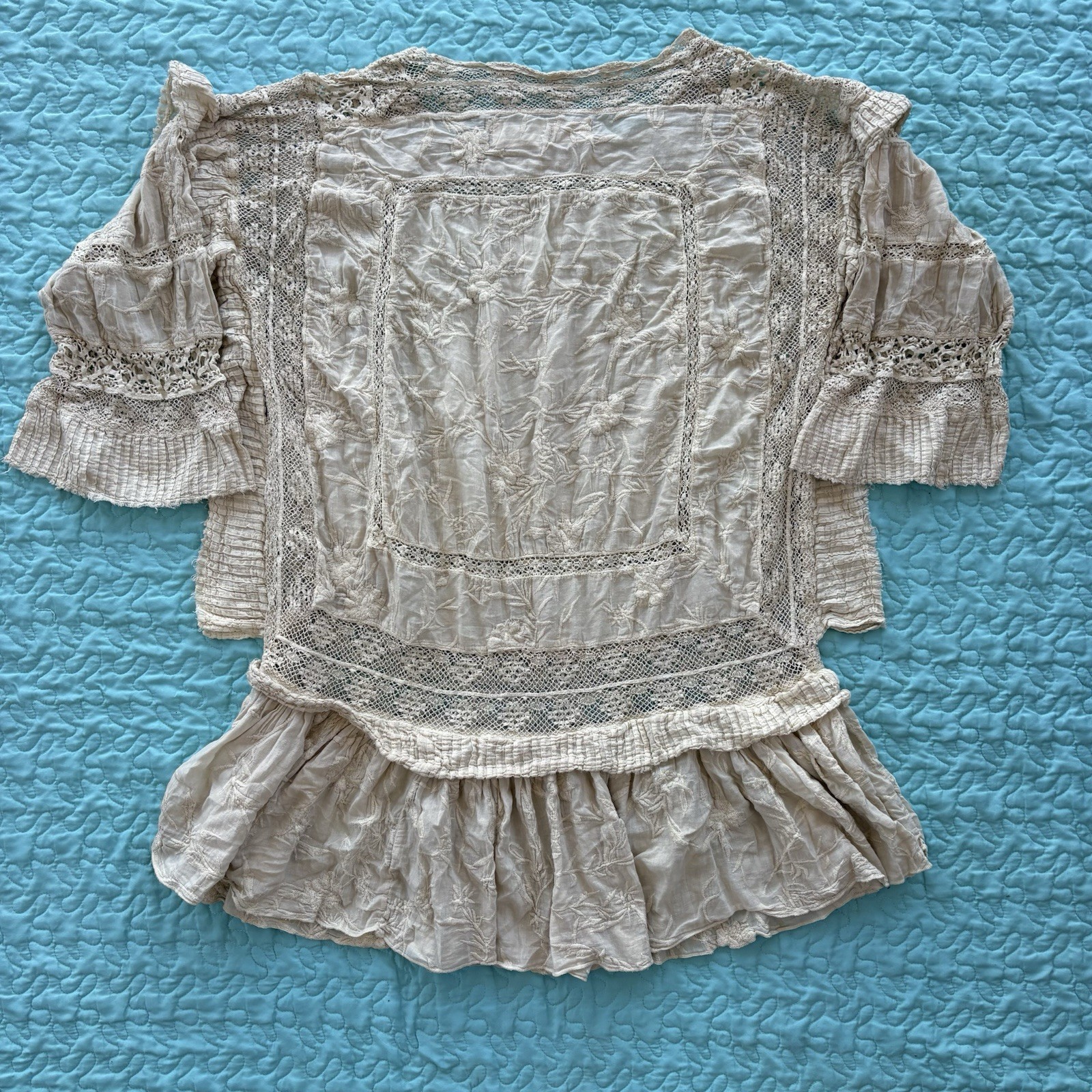Magnolia Pearl Cream Cotton Tunic Lace Mini Dress Bohemian Women’s Small FLAW image 9