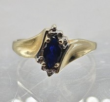 Zierlicher Vintage 10K Gelbgold blauer Saphir & Diamant Ring 0,417 Größe 5,75 