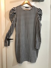 Shein Black/White Check Knee Length Bodycon Dress 1XL With Puff Shoulders