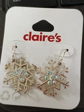 Claire's Holiday Silver Tone Snowflake Dangle Earrings W/Rhinestones BNWT 