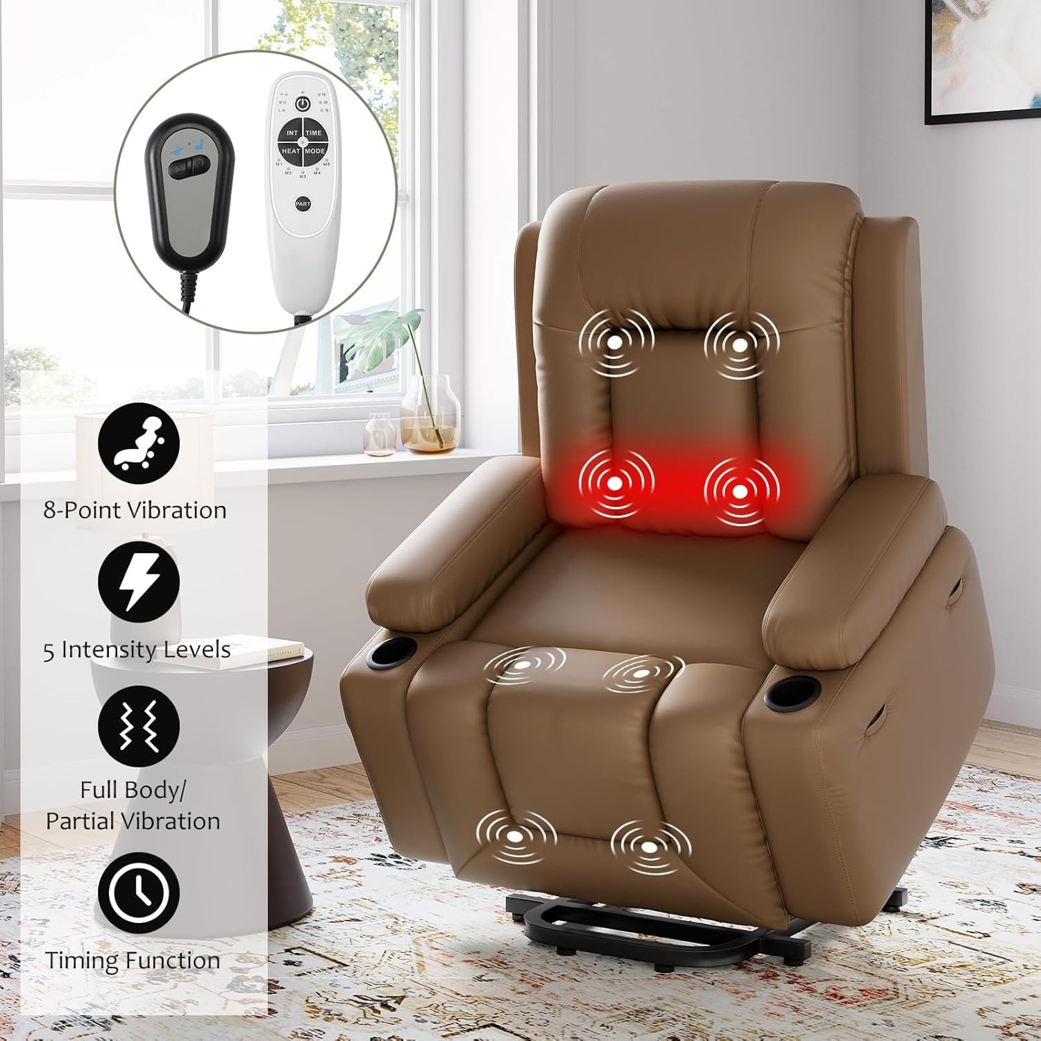 22" Power Lift Recliner Chair,Massage,Heat, Adjustable Reclining Chair,Ergonomic