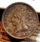 1891 Indian Cent Nice Original Very Choice AU Full Diamonds CHRC