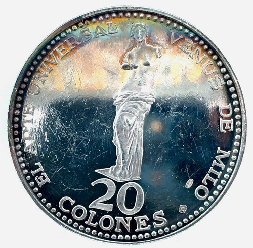 1970 COSTA RICA Nude Venus of Milo .999 Proof Silver 20 COLONES Super Large Coin