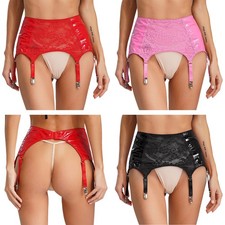 Women's Garter Belt Flower Miniskirt PU Leather Suspender Ladies Lingerie Fancy