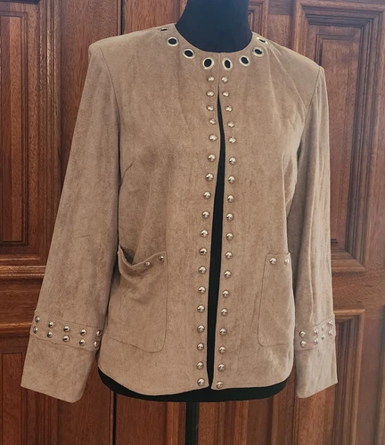 VETEMENTS Giacca Ming Wang Vegan scamosciata marrone chiaro con rivetti argento taglia donna XS