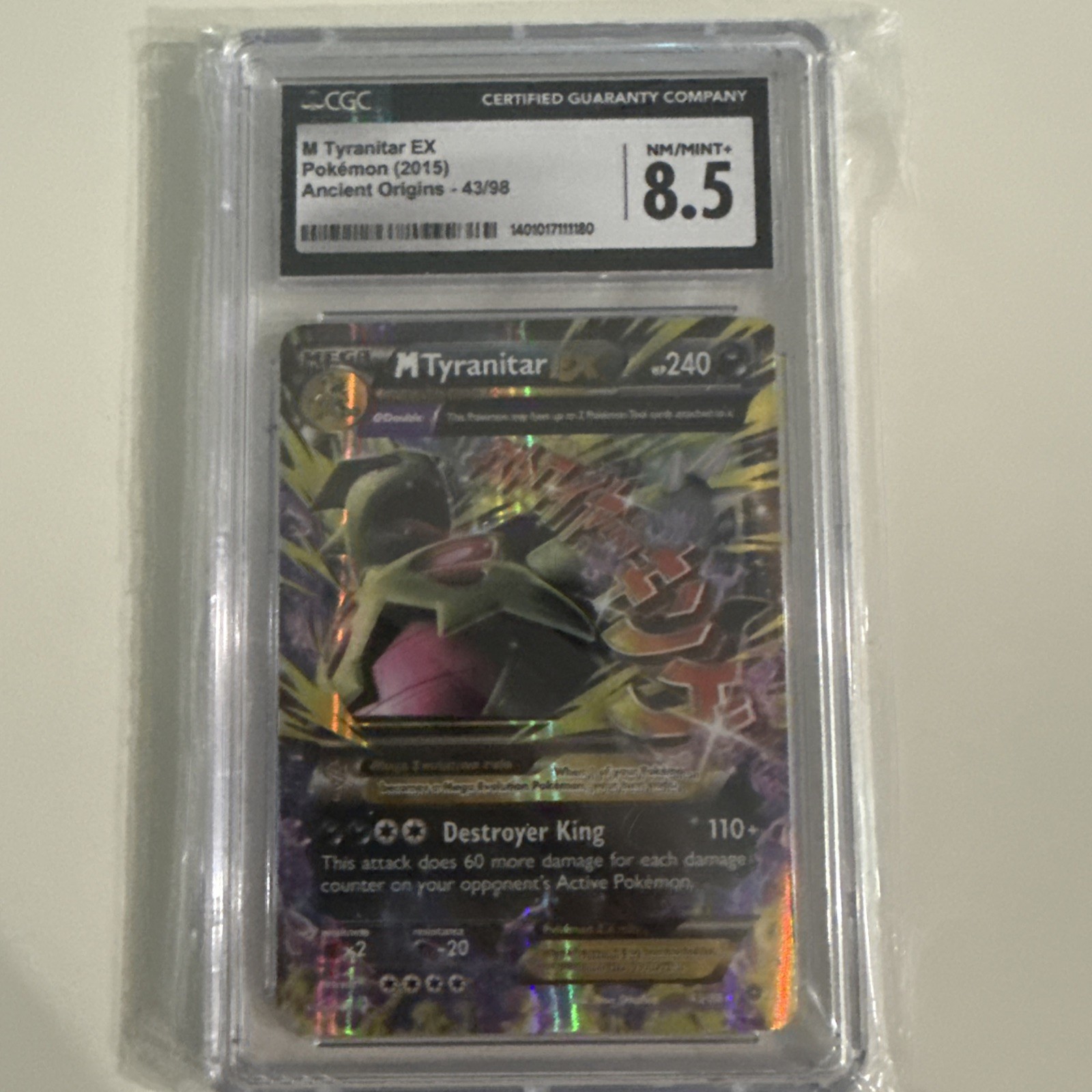 CGC 8.5 NM Mega Tyranitar EX #43 Full Art 2015 Ancient Origins Pokemon Card