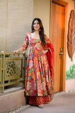Designer Embroidered Anarkali Gown   Traditional Heavy Cotton Indian Wear