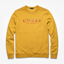 Felpa Guess giallo senape uomo UK L logo girocollo casual