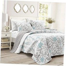 Aprile Reversible Floral Quilt King Size 3 Piece Set California King, Blue 