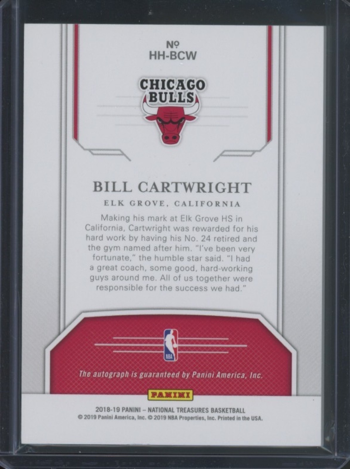 2018-19 Panini National Treasures Bill Cartwright #HH-BCW Auto Hometown /99 view 2