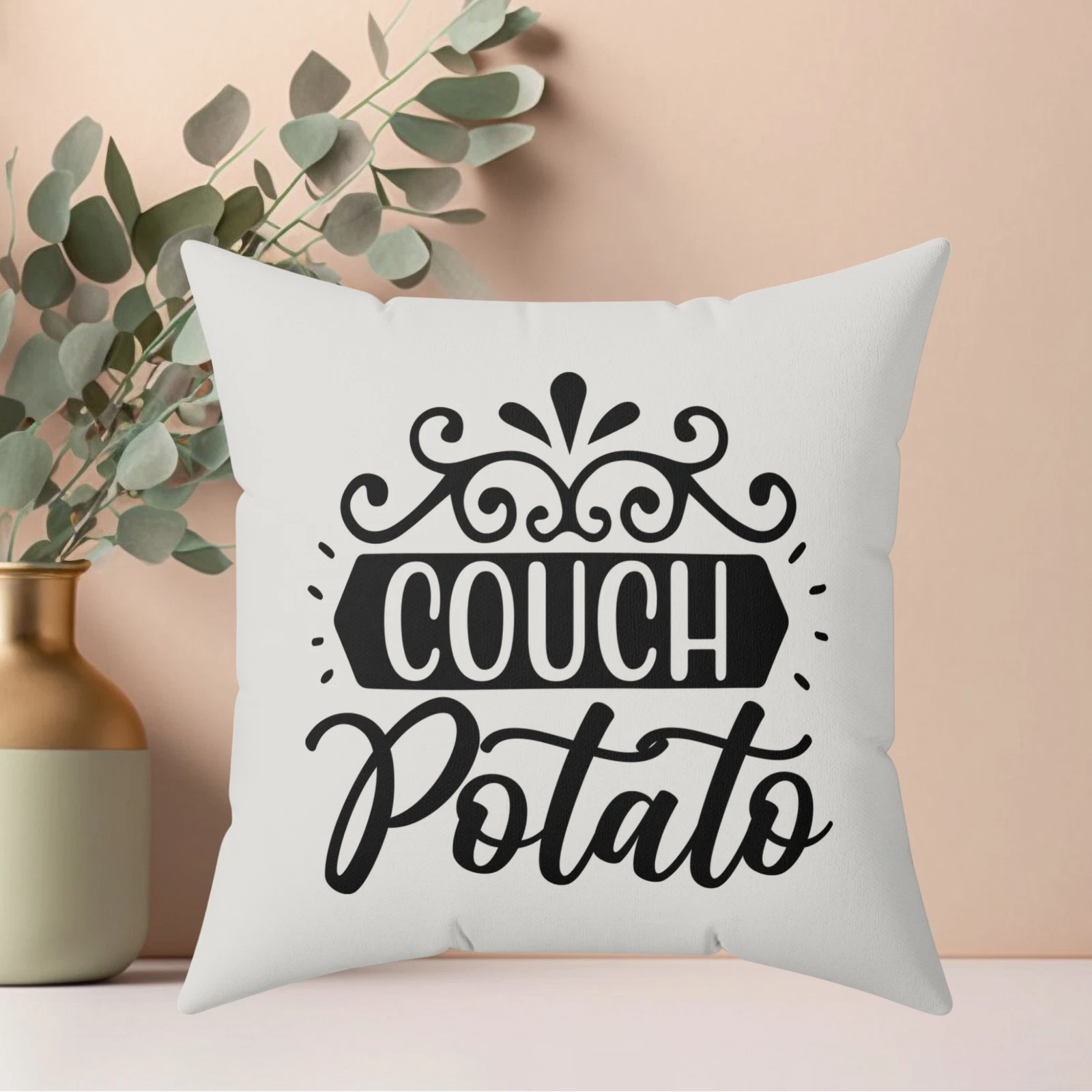 Couch Potato Quote Pillow, Faux Suede Throw Cushion for Home Decor, Couch Pillow