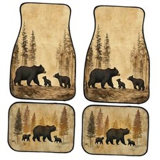 Car Floor Mats Set of 4 Old Fashioned 26.8"L x 17.3"W x 0.4"Th Black Bears