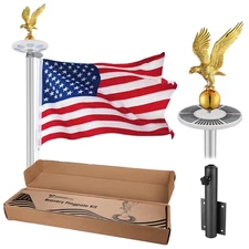 AplusChoice 25Ft Sectional Flag Pole Kit w/ Solar Light Deck Mount Bravery MEGA
