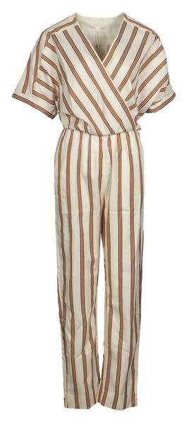 Maje Jumpsuit Weiß Gestreift V-Ausschnitt Gr. 38 M Damen E19PIENI-image