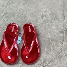 Flip Flops Women's Jelly Clip on Slippers Beach Transparent Flat Crystal Shoes*-