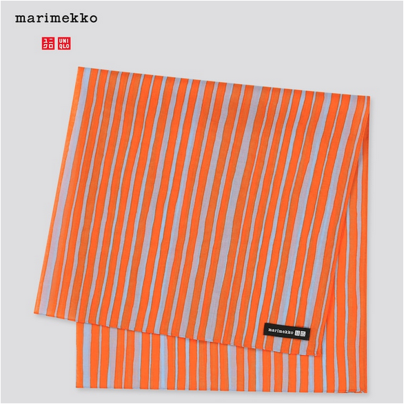 MARIMEKKO x UNIQLO Cotton Scarf Striped Square Orange Blue-Grey NEW