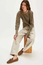 Free People FP One Wesley Thermal Top Long Sleeve Button Scoop Neck Blouse XS