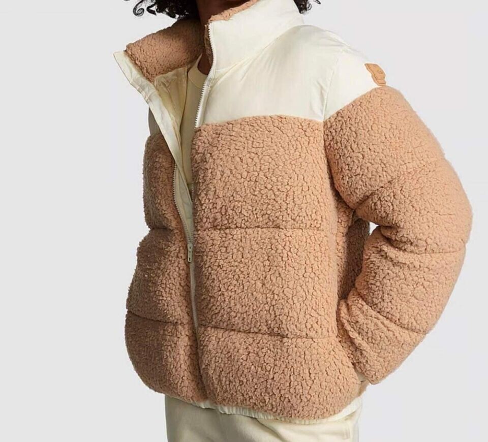 VICTORIA'S SECRET PINK  XS S M L  WHT/TAN FLEECE LINED ZIP PUFFER JACKET NWT