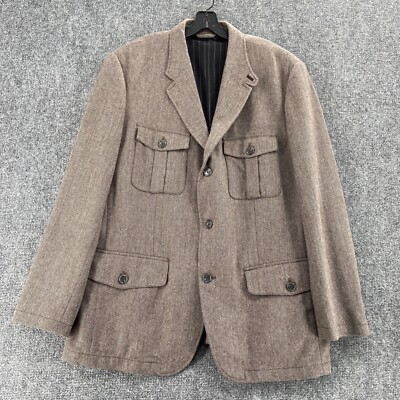 Tasso Elba Sports Jacket Mens 46 Brown Herringbone Three Button Double Vent Wool