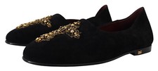 DOLCE & GABBANA Shoes Black Suede Gold Cross Slip On Loafers EU40 /US7 RRP $1400